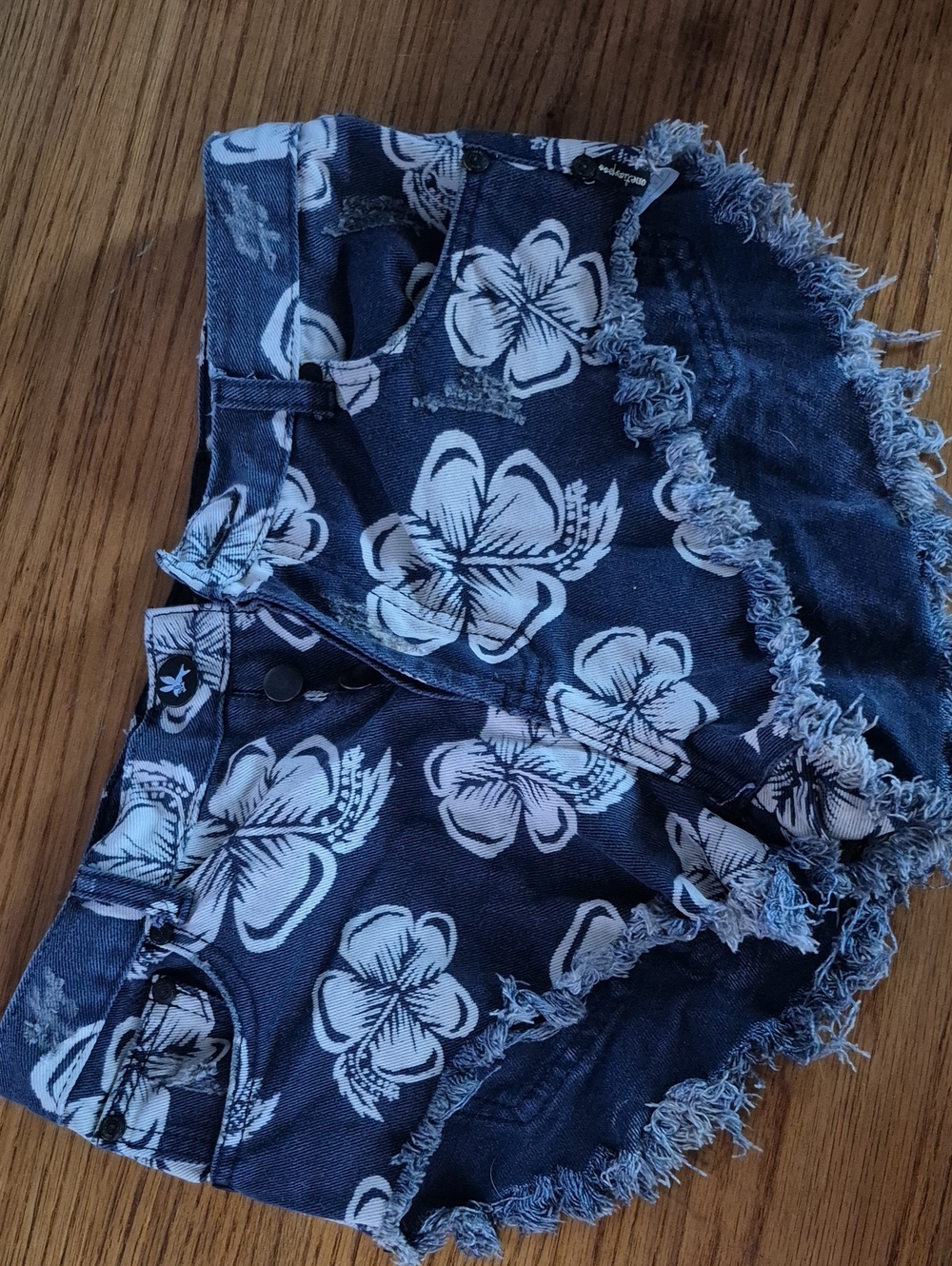 OneTeaspoon Women's Navy Blue Floral Frayed Denim Shorts